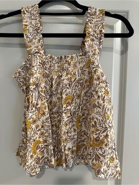 Aqua Yellow and Brown Floral Smocked Camisole
